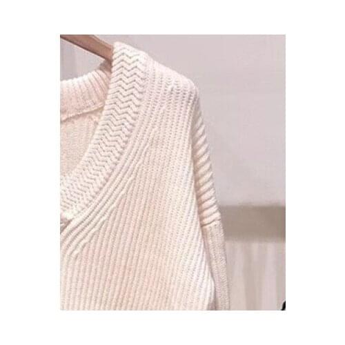 White or Black Sweater Women V-neck Loose Simple Long Sleeve Casual Knit Pullover 2020 Early Autumn