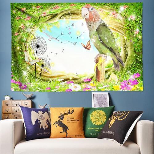 Bohemian Tapestry Tree Hole Hippie Tapestry Mandala Wall Hanging Dandelion Flower Bird Art Decor Psychedelic Tapestry Fabric