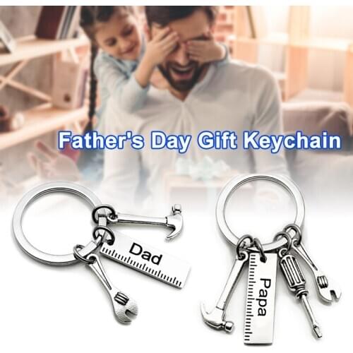 Stainless Steel Keychain with Mini Simulation Wrench Tool Pendant 9*28cm Key Buckle with Letters Gift for Fathers Day P