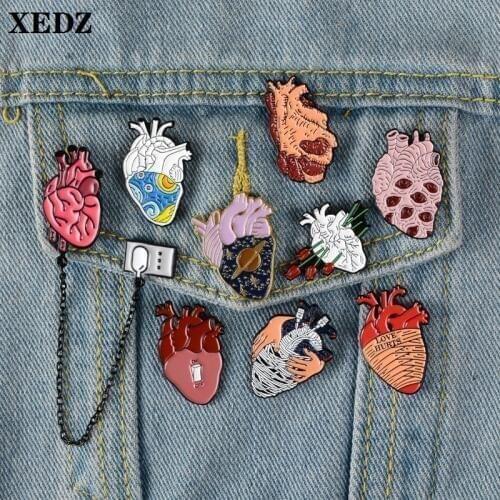 XEDZ heart series brooch rose switch line hug handshake eyes spaceship whale ocean brave popular heart badge lapel pins