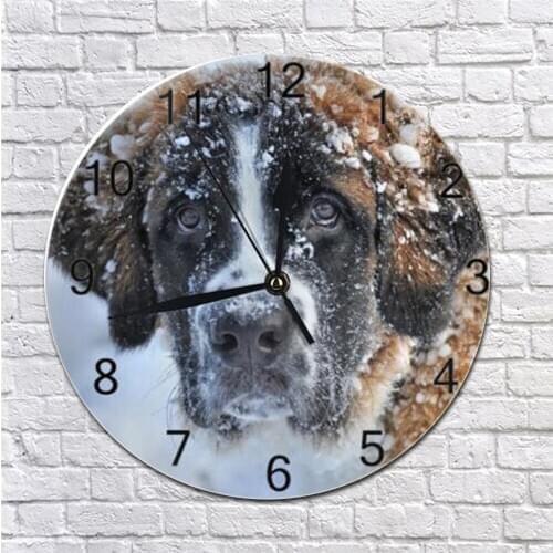 Dogs Pattern Round Wall Clocks Decor Numeral Digital Dial Mute Silent Digital Clocks Battery Operated for Bedroom Living Room