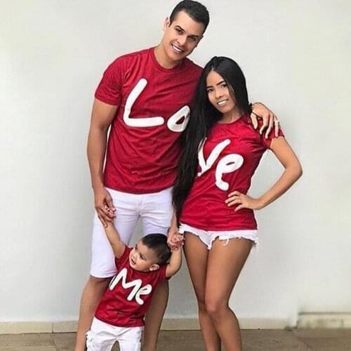 DHL 100pcs Family Matching Clothes Women Day Mother Baby Father Short Sleeve Valentine Top Love Me T-shirt