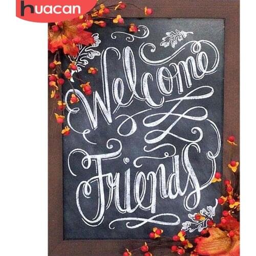 HUACAN 5d Diamond Painting Text Flower 5D DIY Diamond Embroidery Cross Stitch Welcome Rhinestones Mosaic Sale Decortion