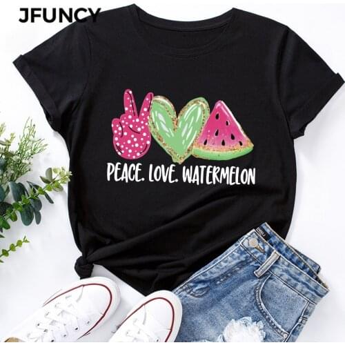 JFUNCY Plus Size 5XL Women T Shirt Summer Short Sleeve Cotton Printed T-Shirt Female Tops Oversize Woman Casual Tshirt