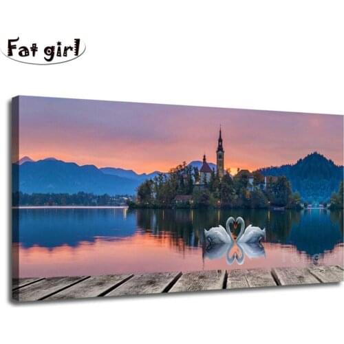 Island Swan Sunset 5D Diy Diamond painting cross stitch Nature Landscape embroidery mosaic wall art handicraft work home Decor