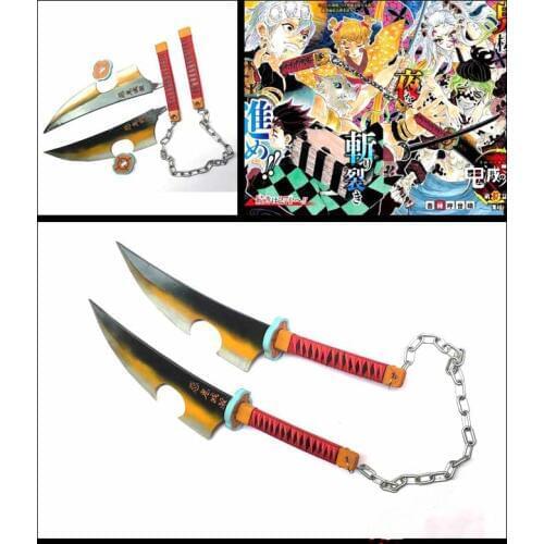 Kimetsu No Yaiba Tengen Uzui Twin Swords Cosplay Replica Weapon Props for Hallween Christmas Party Events Carnival PVC Props