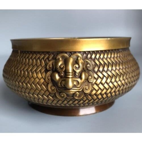 China brass Dragon head Incense burner crafts statue