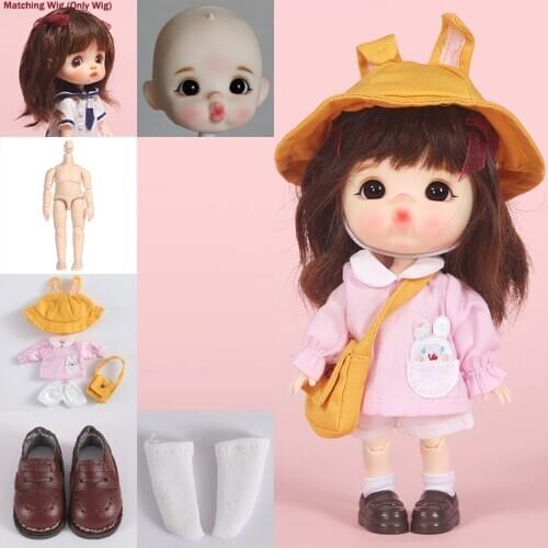 New lovely ob11 doll whole doll 1/8 BJD doll head with wig + body + eyes + shoes + doll clothes + socks obitsu11 makeup doll