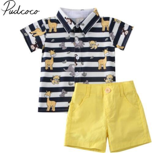 2020 Baby Summer Clothing Kids Baby Boy Gentleman Clothes Striped Animal Print Tops+Shorts Pants Beach 2Pcs Set