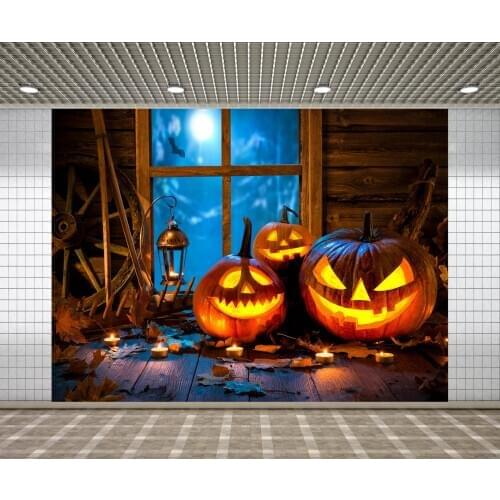 Lyavshi Halloween Photography Backgrounds Window Candles Scary Pumpkins Party Backdrops Photo Studio Props