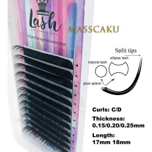 MASSCAKU wholesale New Softer Matte Flat Ellipse Individual Eyelashes Extensions split tips natural light false eyelashes