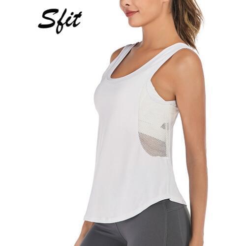 Sfit Women Mesh Breathable Yoga Tank Tops Sleeveless Running Shirts Sports Workout Sports Vest Activewear Vests Loose Yoga Sweet