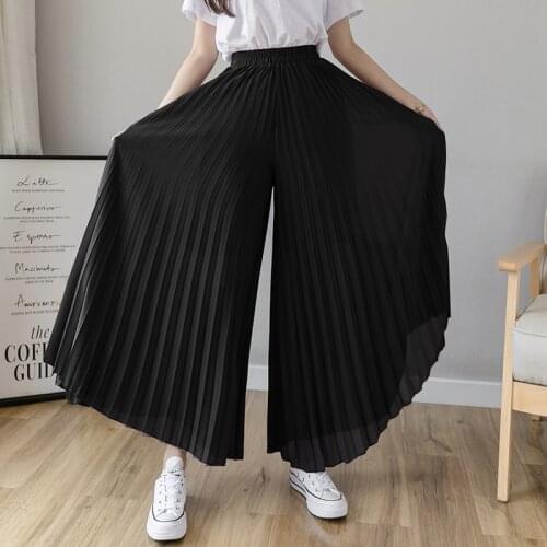 Fashion Summer 2021 New Loose Pleated Chiffon Skirts Pants Womens Ninth Pants High Waist Vertical Plus Size Skirt Pants 90H