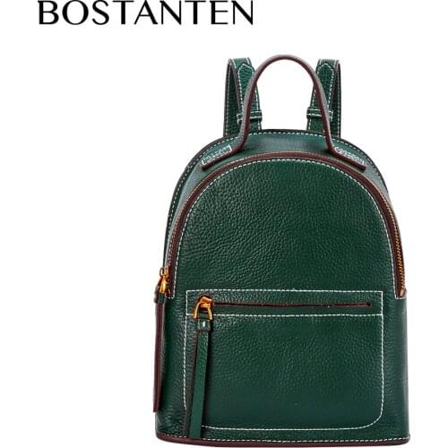 Bostanten Fashion Genuine Leather Backpack Women Bags Preppy Backpack Girls School Bags Zipper Leather Backpack