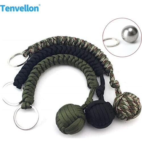 Outdoor Security Protection Monkey Fist Steel Ball For Self Defense Lanyard Survival Key Chain Broken Windows Keychain