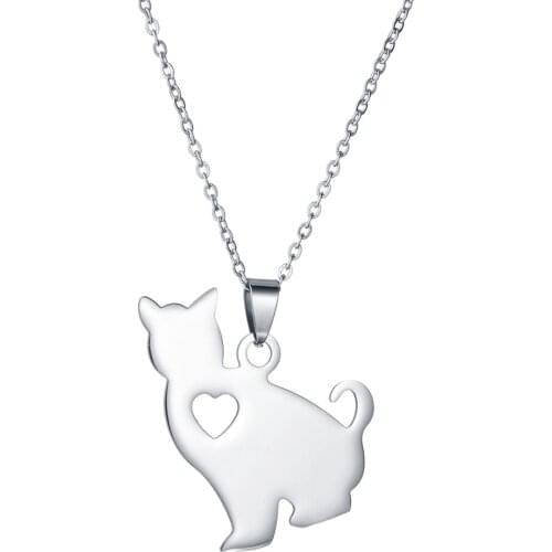 New Arrival Stainless Steel Cute Love Heart Cat Pendant Necklaces Long Chain Fashion Women Girl Lovers Necklace Jewelry Gift