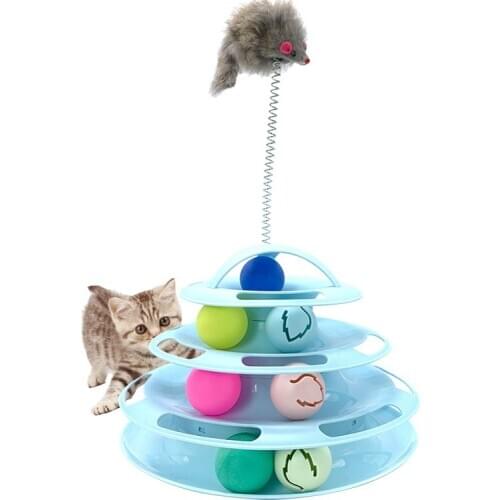 Upgrade 4 Layers Pet Cat Toys Crazy Flash Ball Disk Interactive Amusement Plate Play Disc Trilaminar Turntable Mouse Toy