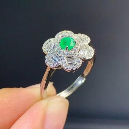Dazzling Emerald Silver Ring 3mm Flawless Natural Emerald Gemstone Ring Solid Sterling Silver Emerald Wedding Ring for Woman