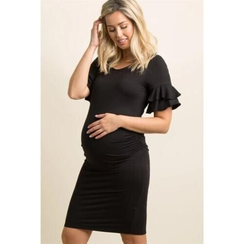 Hot Maternity Dress Europe and the United States womens explosions ruffled speaker sleeve round neck long womens Cotton dress