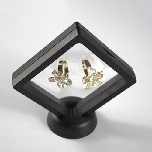 Black White Plastic Suspended Floating Display Transparent Jewelry Display Case Stand Holder Box Jewellery Presentation Case