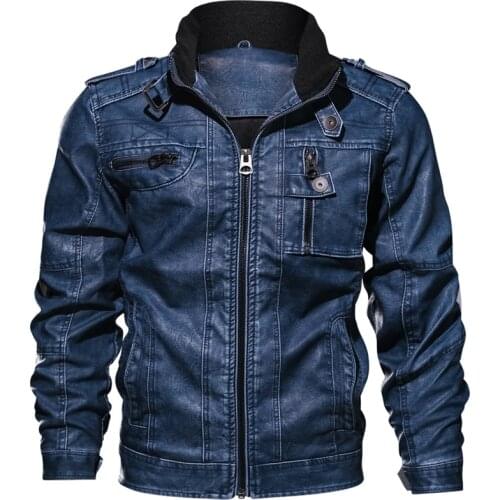 Autumn Winter Mens Bomber Leather Jackets High Quality Classic Retro Motorcycle Biker Faux Leather Jacket Casual Plus Size Coat