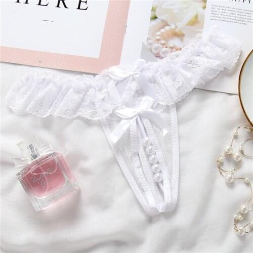 Briefs Sexy Lingerie Lace open crotch G-string massage T-back pearl appeal underwear women feel transparent T pants large size