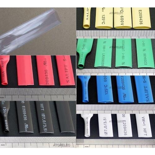 12mm Wide / 7mm Diameter Polyolefin 2:1 Heat Shrink Tubing ROHS UL Black/Red/Yellow/Green/Blue/White/Clear