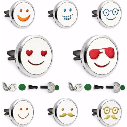Smiling face cool design Diffuser locket Car Vent clip removable Essential Oil Perfume locket Magnetic 10 Pads