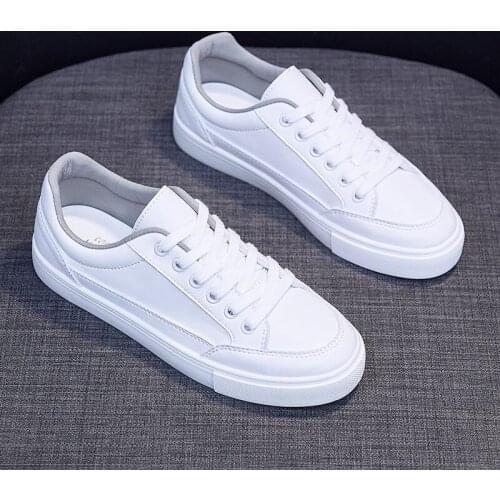2021 Soft PU Leather Women Sneakers Platform Women Casual Simple Design Comfort White Flats Female Vulcanized Shoes Lightness
