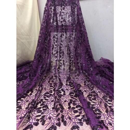 10 colors (5yards/pc) wonderful sequins embroidered African tulle lace purple French net lace fabric for party dress FZX007