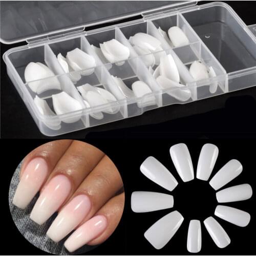 100PCS Natural Ballerina Nail Art Tips False Coffin Flat Shape Nails DIY Artificial UV Gel Manicure Capsule Ongle Transparent