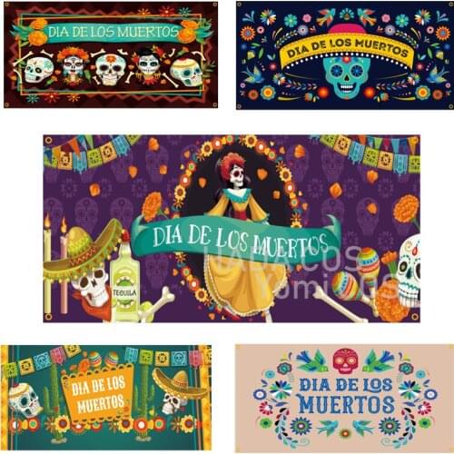 2021 Mexican Tapestry Day of The Dead Backdrop for Mexican Fiesta Sugar Skull Wall Hanging Tapestries for Decor 90X180cm