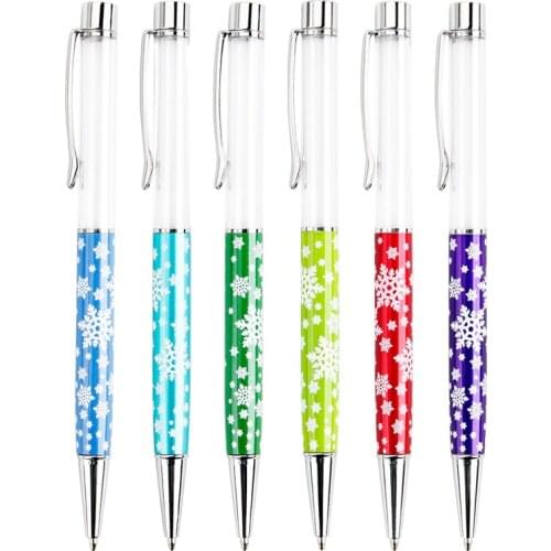 24PCS New Snowflake Empty Pen Metal Ballpoint Pen DIY Hand Crystal Pen Creative DIY Handmade Liquid Ball Pen Stationery