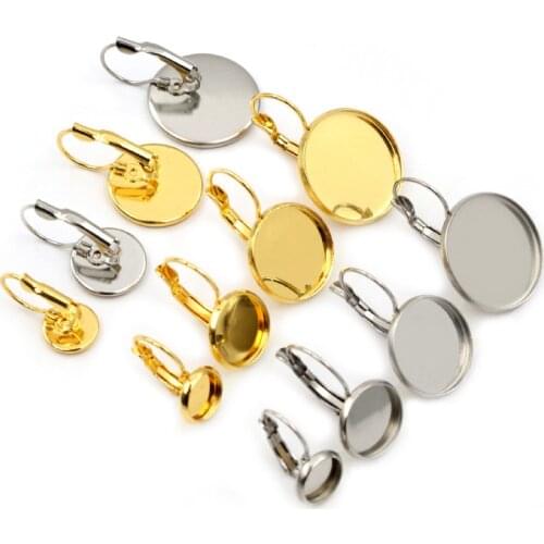 No Fade 6-25mm Stainless Steel French Lever Cabochon Earring Setting Blank Earring Base Cameo Tray For Jewelry Making Supplies