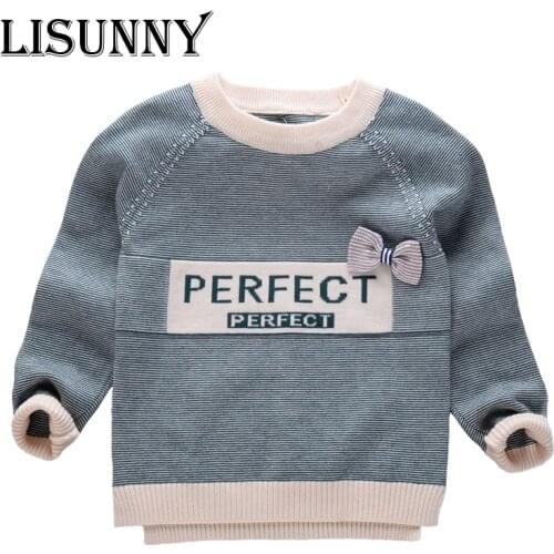 England Style Girls Sweater Striped Baby Pullover Kids Clothes 2021 Autumn Winter New Bow Children Sweaters School Clothing 1-6y