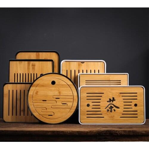 Bamboo Tea Tray Household Simple Bamboo Tray Kung Fu Tea Set Drain Long Dry Soak Tray Small Water Storage Type Tea Sea Tea Table