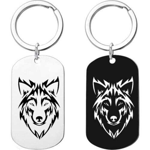 Fashion Men Womens Stainless Steel Wolf Head Dog Tag Black Keychain Gift Boyfriend Husband Mens Pendant Necklace Accessories