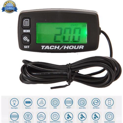 Engine Hour Meter Inductive Tachometer Gauge Backlit Digital Resettable for Snowmobile Motorcycle Marine Glider ATV Snow Blower