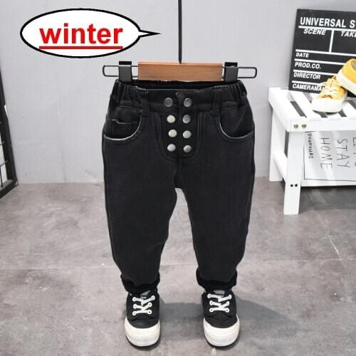 Kids Clothing New Winter Children Pants BoysTrousers Fashio Cotton Thickening Pants button black Boy warm Plus Velvet Jeans