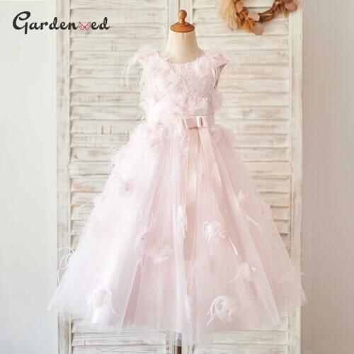 Kids Aline Flower Communion Dress Girl Lace Emboridery Flower Girl Dresses2020 Backless Satin Sahes Wedding Dress Girl Ball Gown