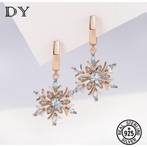 DY 925 Sterling Silver Clip Earrings For Women Sky Blue Topaz Gemstone Party Anniverssary Unique Snowflake Gift Fine Jewelry