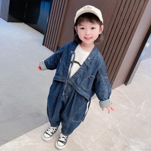 Jean Loose Spring Autumn Children Clothes Baby Girls Coat + Pants Kids Teenagers Tracksuit Sport Suits Outwear High Quality
