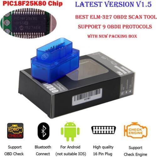 ELM327 v1.5 elm 327 Bluetooth OBD2 OBDII interface with PIC18F25K80 Chip best quality elm327 OBD2 Car Diagnostic Tool Elm-327