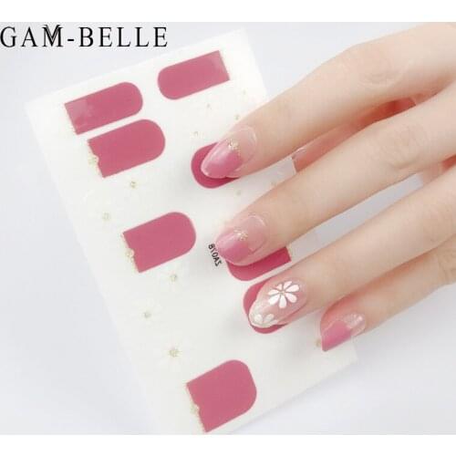 GAM-BELLE Sweet Pink Nail Stickers Geometric Glitter Nail Art Decals Sliders Decoration Manicure Creative Designs Polish Sticker