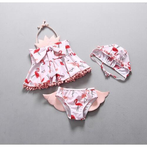 Summer Baby Girls Two Pieces Bikini Swimwear Flamingo Children Swimming Suit Girl Swim Baby Swimming Suit With Hat For Girls