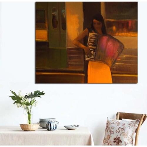 Marta Zamarska Woman Playing Musical Canvas Painting Print Living Room Home Decor Modern Wall Art Oil Painting Poster Pictures