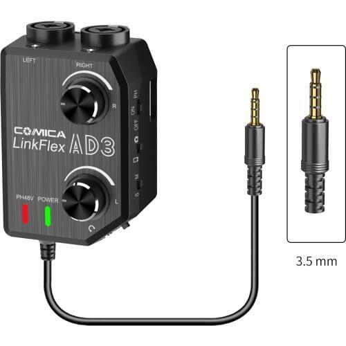 COMICA AD3 XLR/3.5mm/6.35mm Microphone Audio Preamp Mixer/Adapter/Guitar Interface for DSLR Cannon Nikon Camera iPhone Android