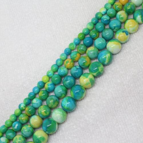 Mini. Order is $7! 6-12mm Skyblue Green Yellow Multicolor Snow jades stones Jaspers Round DIY Jewelry Making Loose Beads 15"