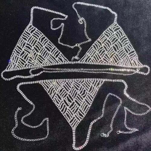 Fashion womens crystal body jewelry shiny Rhinestone underwear and T-shirt set beach bikini accessories Christmas jewelry