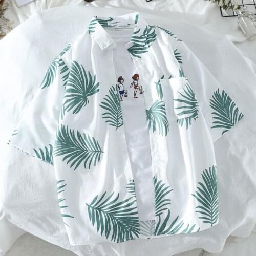 Summer Beach Short Sleeve Shirt Mens Korean Half Sleeve Flower Shirt Youth Trend Fashion Hawaiian Shirts